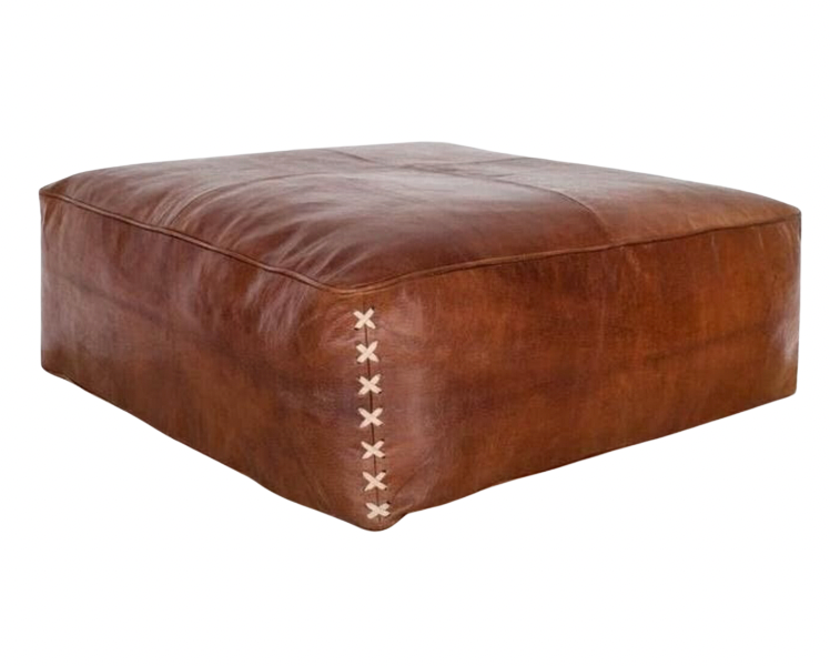 Large Square Moroccan Leather Ottoman