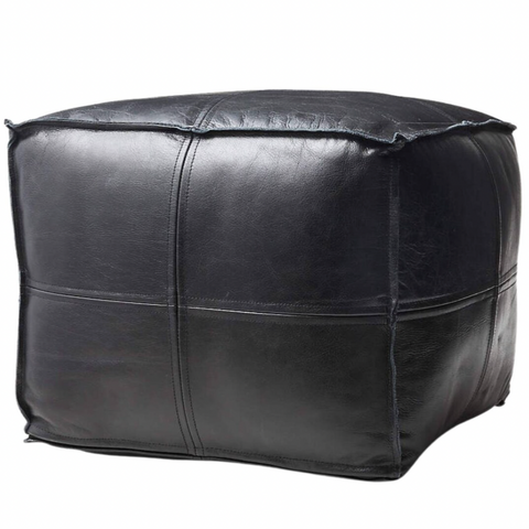 Black Square Leather Ottoman Footstool
