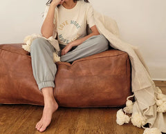 Large Rectangle Leather Ottoman Footstool