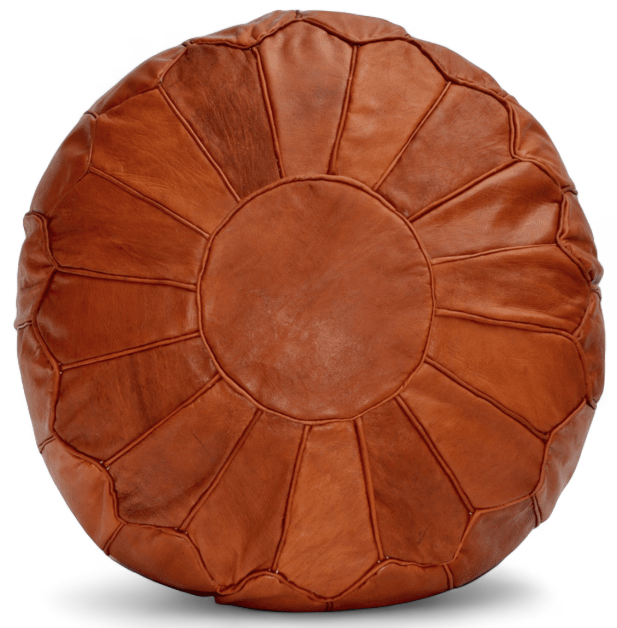 Tan Brown Piping Moroccan Leather Pouffe