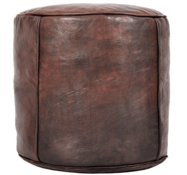 Dark Brown Round Tall Ottoman Leather Footstool