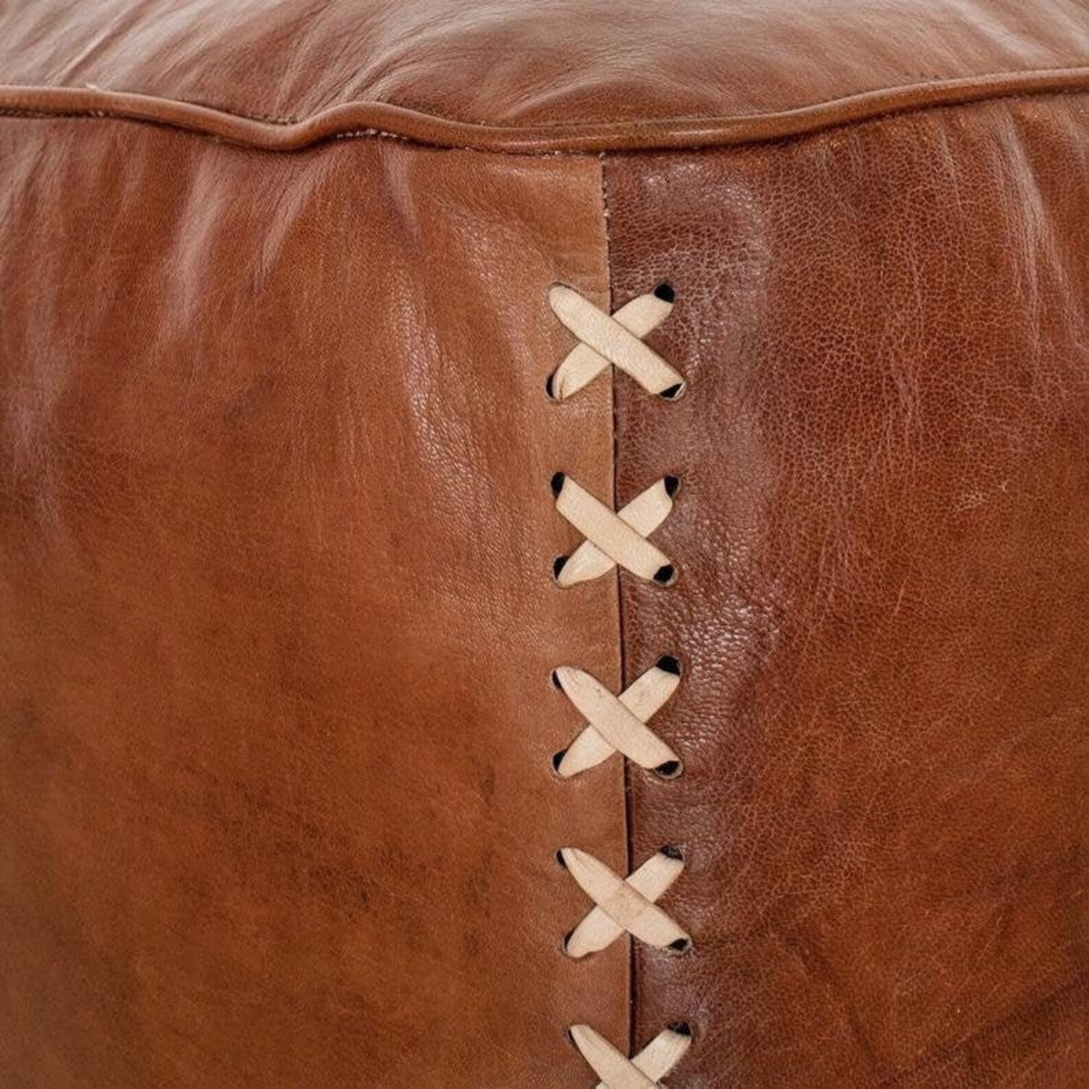 Large Square Moroccan Leather Ottoman
