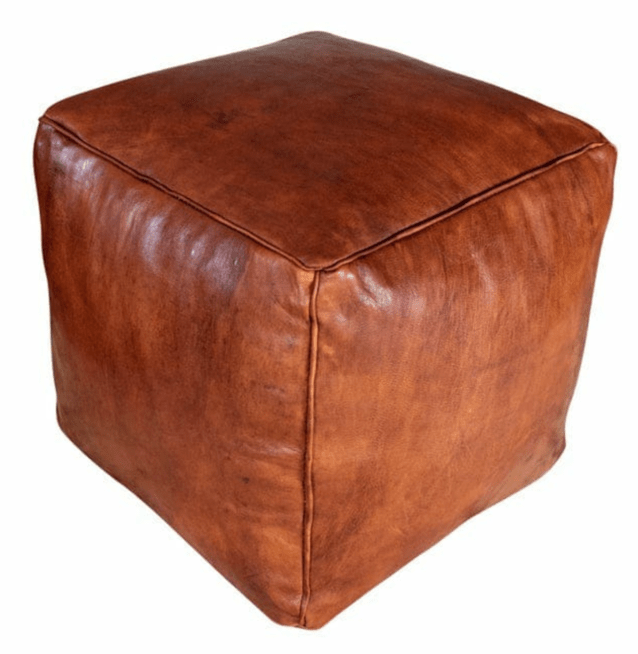 Brown Square Leather Ottoman Footstool