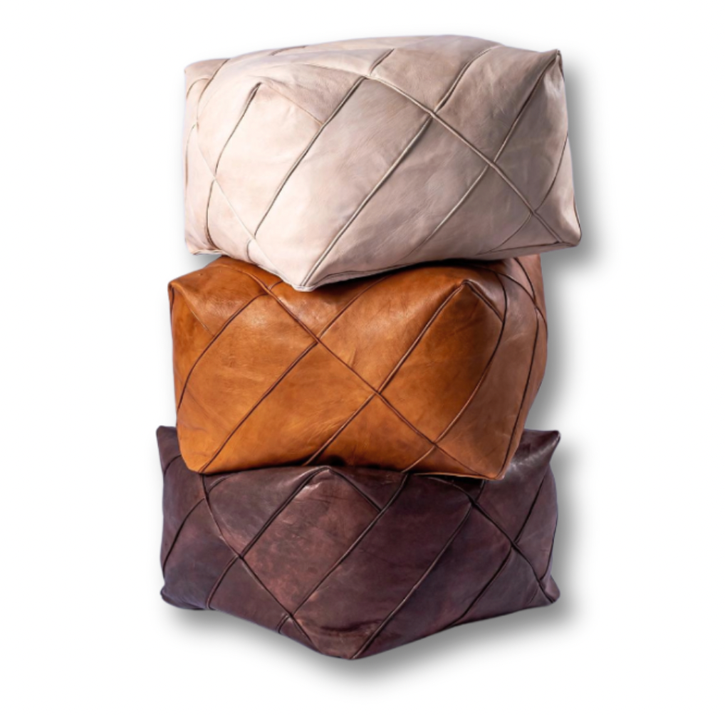 Weave Square Moroccan Leather Ottoman Pouffe