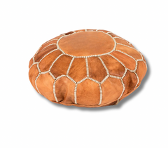 Mini Tan Brown Moroccan Leather Meditation Zafu Floor Cushion