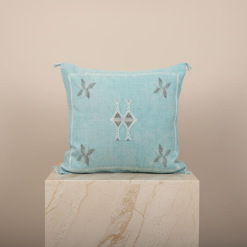 Cactus Silk Cushion Cover Light Blue