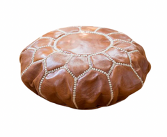 Mini Tan Brown Moroccan Leather Meditation Zafu Floor Cushion