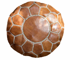 Mini Tan Brown Moroccan Leather Meditation Zafu Floor Cushion