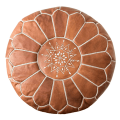 Tan Brown Moroccan Leather Ottoman Pouffe