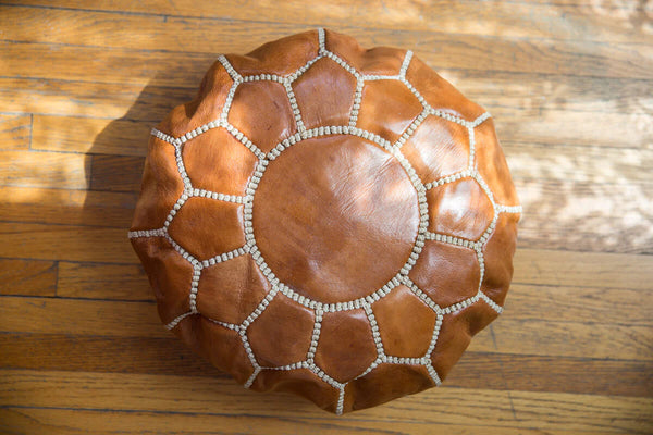 Mini Tan Brown Moroccan Leather Meditation Zafu Floor Cushion