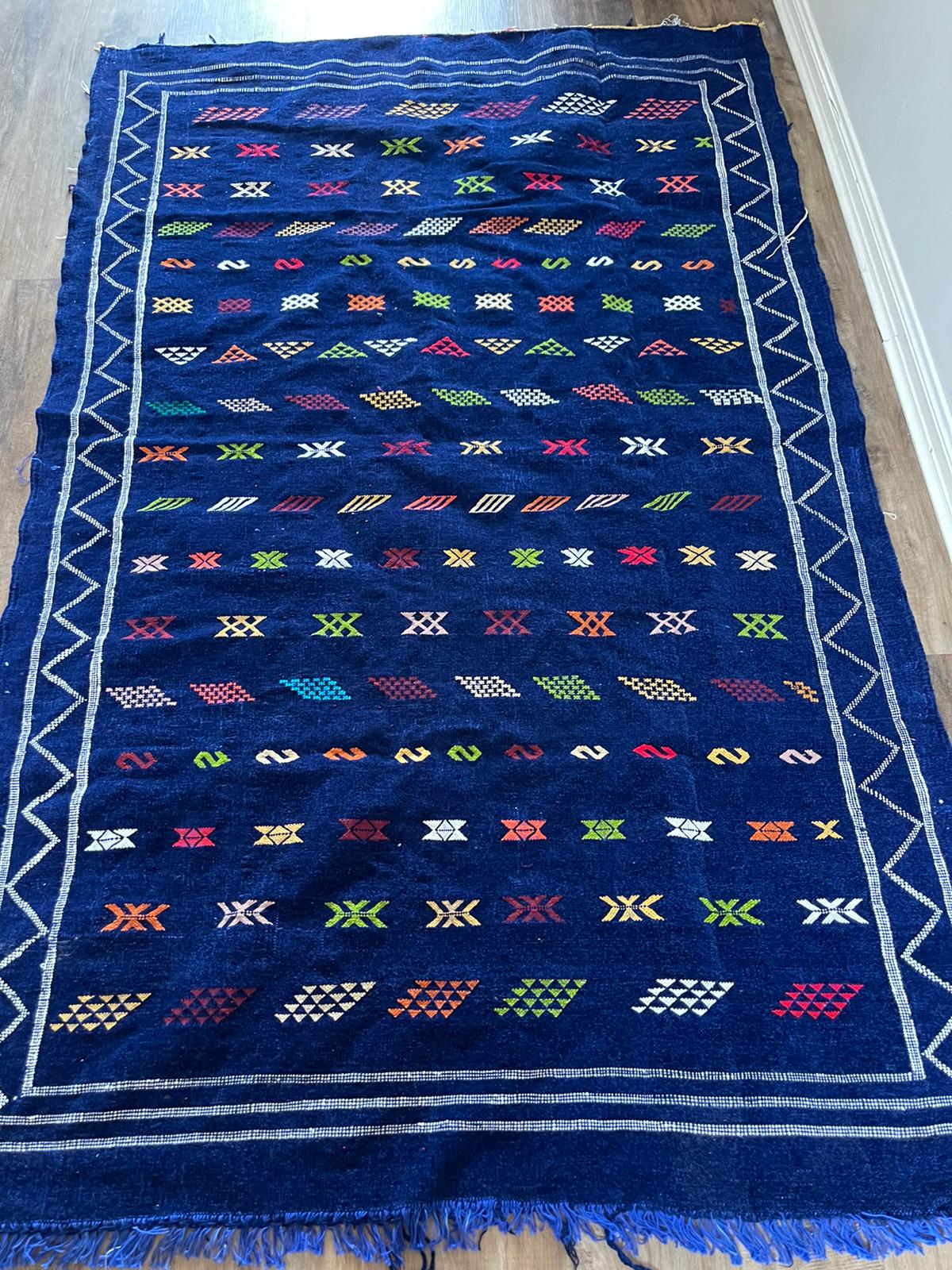 Blue wool Kilim- 250cm x 150cm
