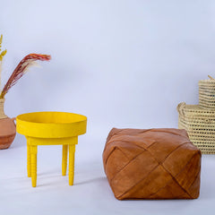 Weave Square Moroccan Leather Ottoman Pouffe