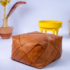 Weave Square Moroccan Leather Ottoman Pouffe