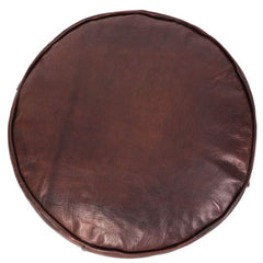Dark Brown Round Tall Ottoman Leather Footstool