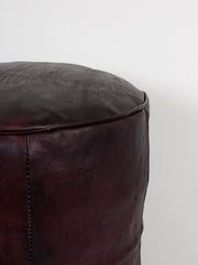 Dark Brown Round Tall Ottoman Leather Footstool