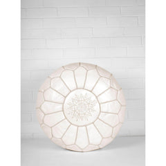 White Moroccan Ottoman Pouf Leather