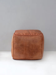 Brown Square Leather Ottoman Footstool