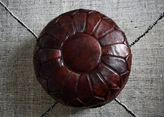 Mahogany Brown Piping Moroccan Leather Pouffe