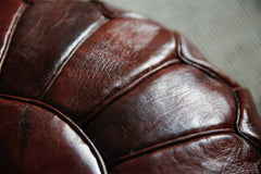 Mahogany Brown Piping Moroccan Leather Pouffe