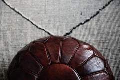 Mahogany Brown Piping Moroccan Leather Pouffe
