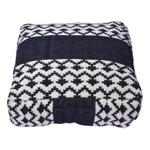 Black Cotton Handwoven Geometric Floor Cushion Cover