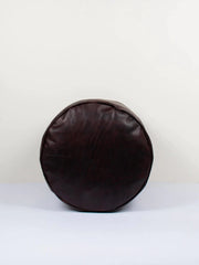 Dark Brown Round Tall Ottoman Leather Footstool