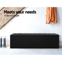 Large Tufted Leather Ottoman With Storage - Black