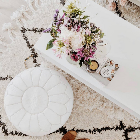 Turquoise Pouf Leather