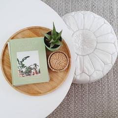 White Ottoman Pouf Leather