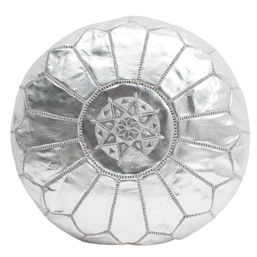 Silver Moroccan Ottoman Pouf