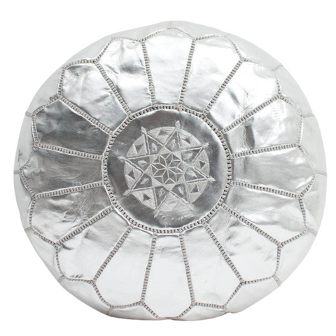 Silver Moroccan Ottoman Pouf