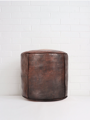 Dark Brown Round Tall Ottoman Leather Footstool