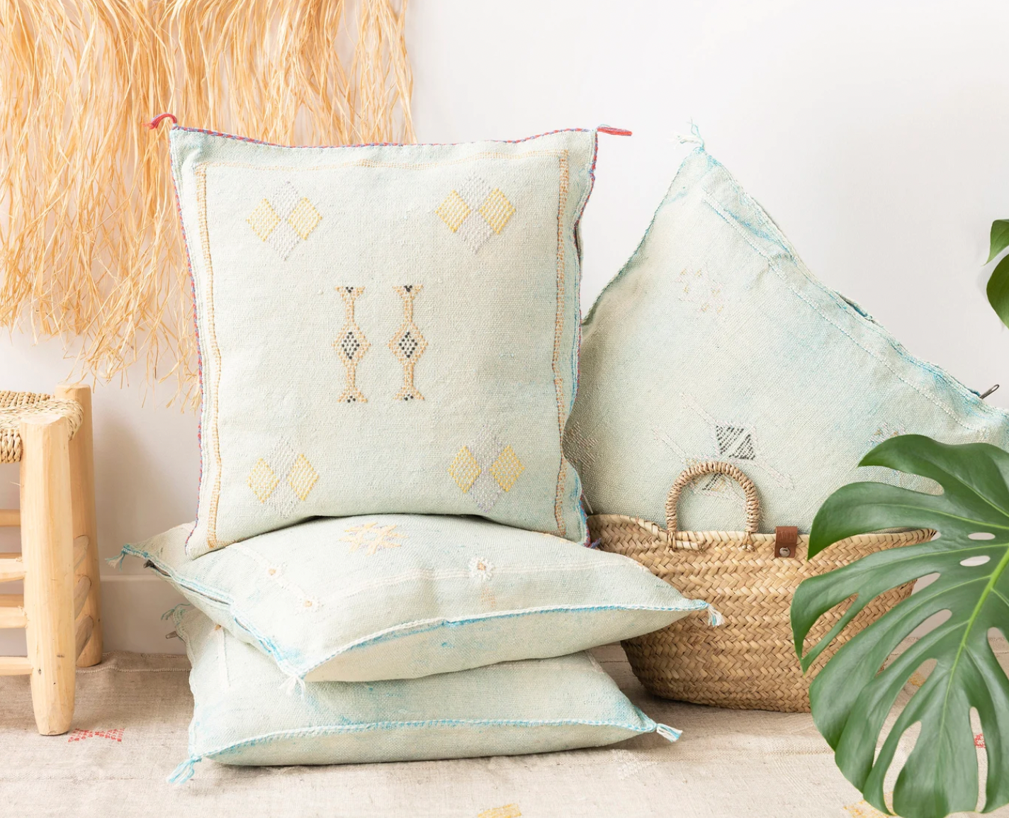 Cactus Silk Cushion Cover Light Blue