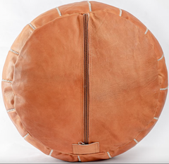 Tan Brown Full Embroidered Moroccan Leather Ottoman Pouffe