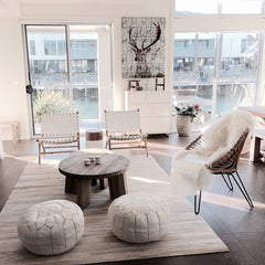 White Leather Moroccan Pouf