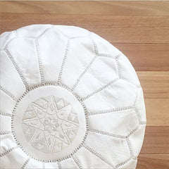 White Leather Moroccan Pouf