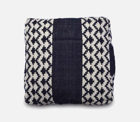 Black Cotton Handwoven Geometric Floor Cushion Cover