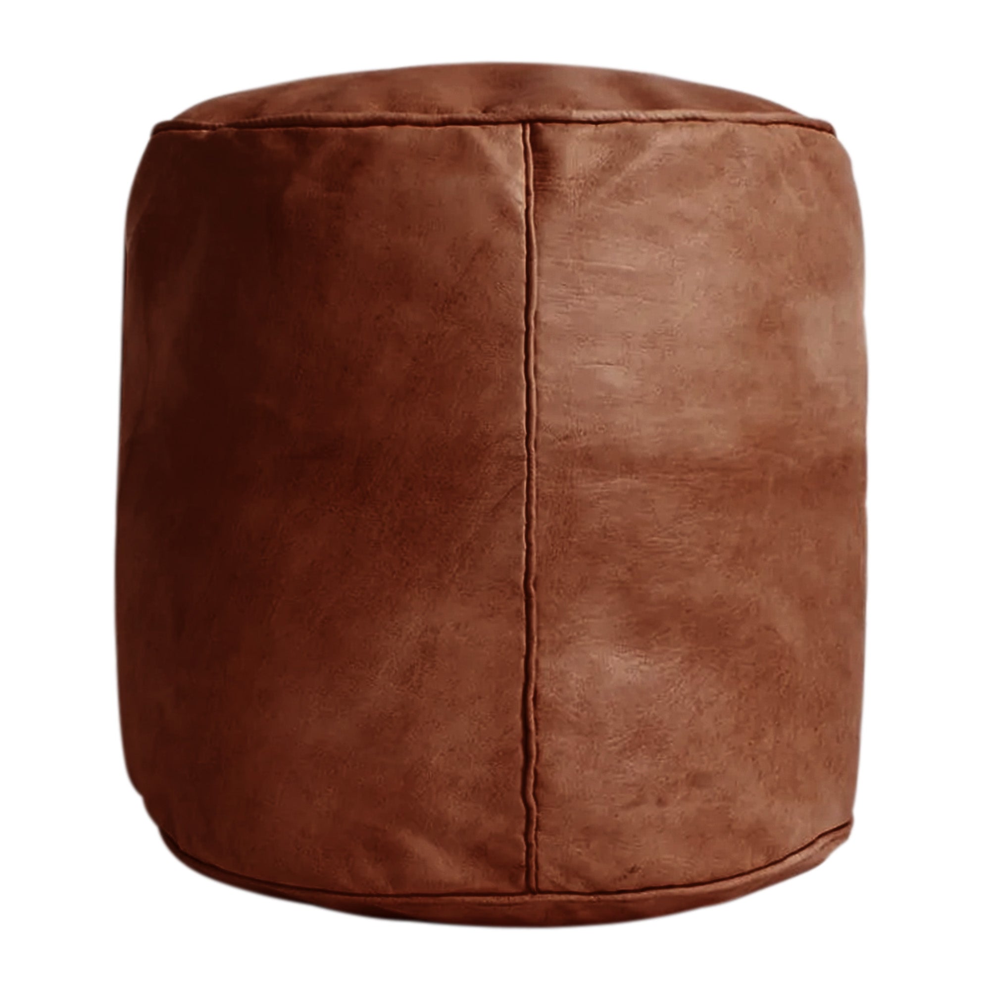Tan Brown Round Tall Ottoman Leather Footstool