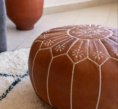Full Embroidery Brown Moroccan Pouf