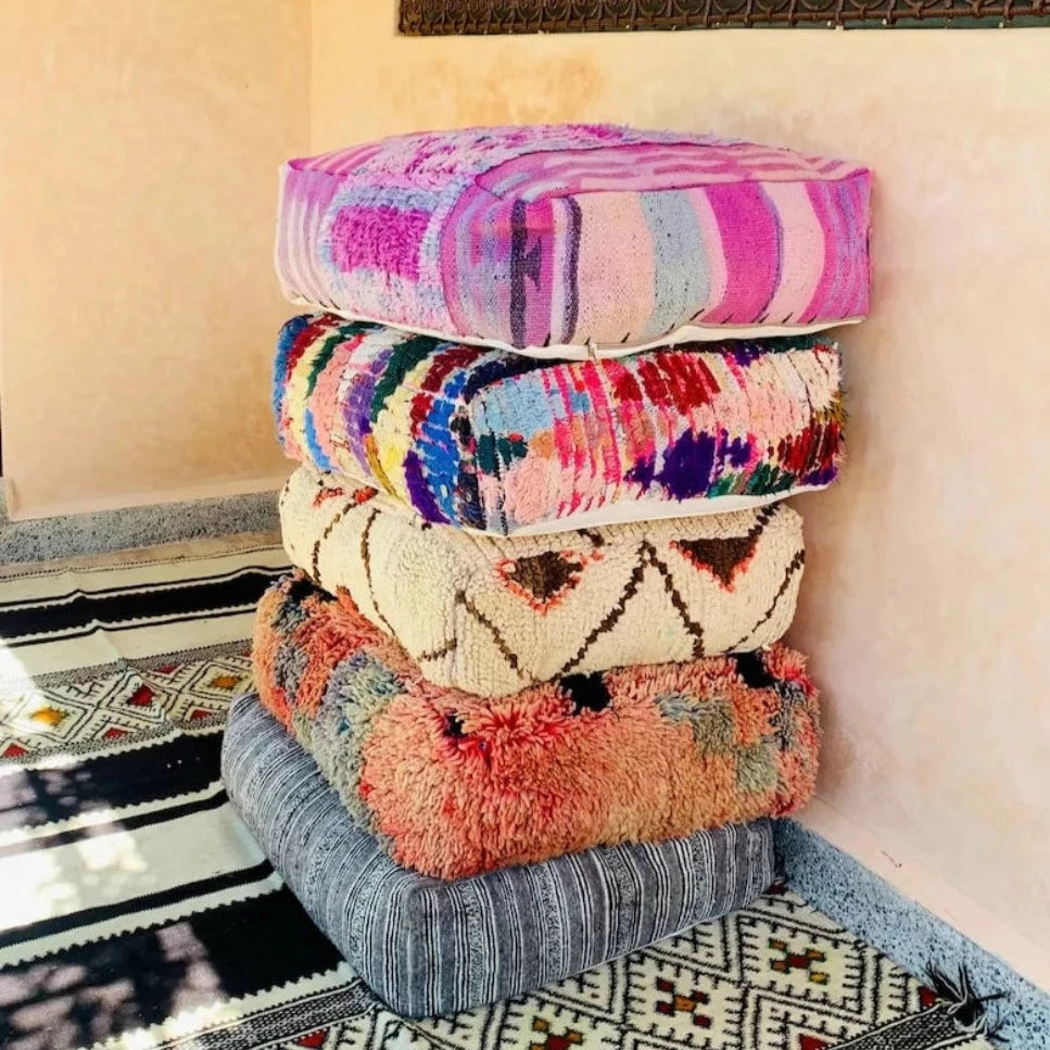 Moroccan Vintage Floor Cushion Pouf Square